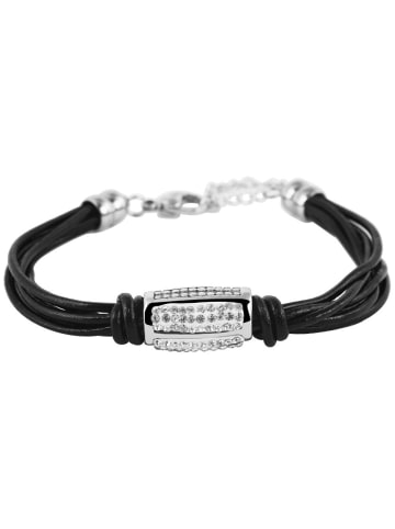 Adeliás Damen Armband aus Leder mit Zirkonia 20 cm in schwarz