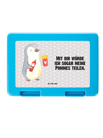 Mr. & Mrs. Panda Brotdose Pinguin Pommes mit Spruch in Grau Pastell