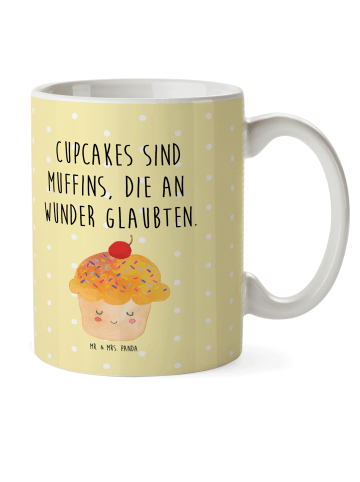 Mr. & Mrs. Panda Kindertasse Cupcake mit Spruch in Gelb Pastell