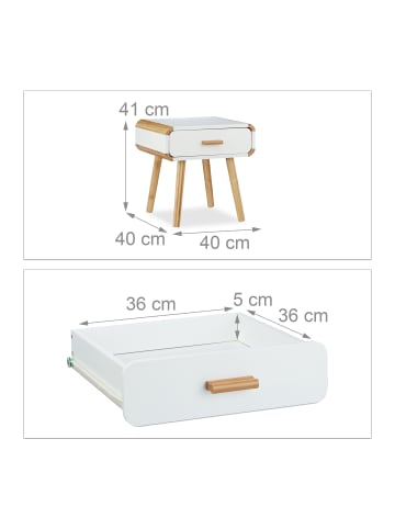 relaxdays 2x Nachttisch in Weiß/ Natur - (B)40 x (H)41 x (T)40 cm