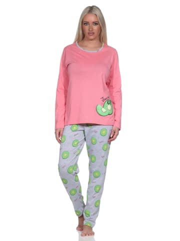 NORMANN Schlafanzug langarm Pyjama Pyjamahose Kiwi print - 86366 in pink