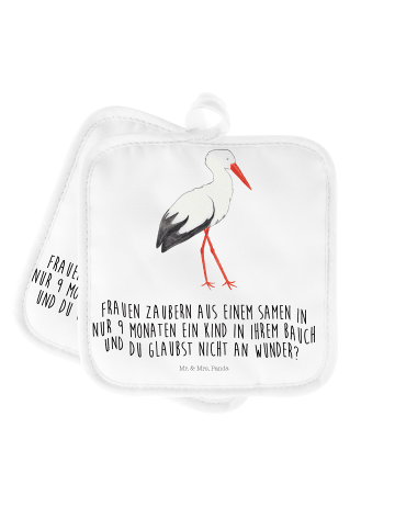 Mr. & Mrs. Panda Topflappen Storch mit Spruch in Weiß