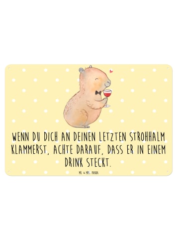 Mr. & Mrs. Panda Blechschild Capybara Wein mit Spruch in Gelb Pastell