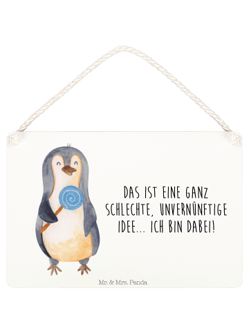 Mr. & Mrs. Panda Holzschild Pinguin Lolli mit Spruch in Weiß