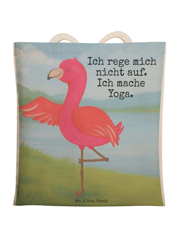 Mr. & Mrs. Panda Einkaufstasche Flamingo Yoga Design mit Spruch in Weiß