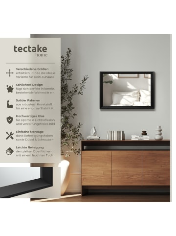 tectake Rechteckiger Wandspiegel Elina integrierte Befestigungshaken, schwarz