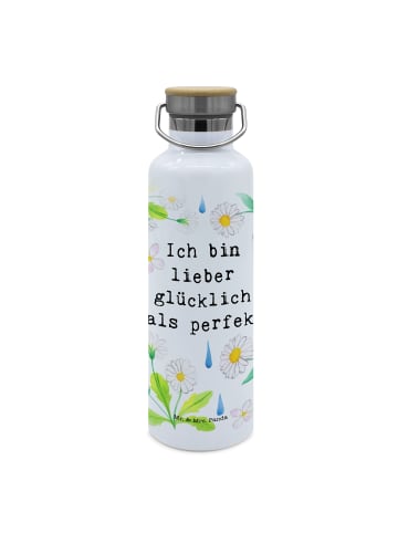Mr. & Mrs. Panda Trinkflasche Lieber glücklich als perfekt mit S... in Weiß