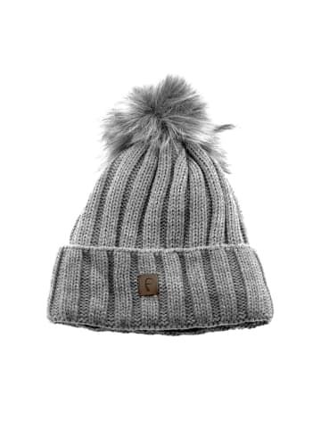 Faera Mütze zum Warmhalten im Herbst oder Winter Bommel-Mütze mit Futter in Grau
