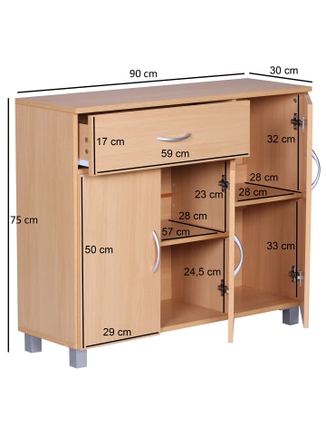 FineBuy Sideboard in Braun / Spanplatte / 90x30x75