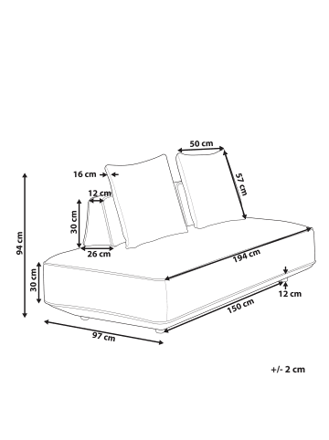 Beliani Chaiselongue SEILLANS in Grau/Beige - (W) 194 x (H) 94 x (L) 97 cm symmetrisch