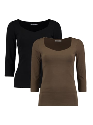 Hailys Dünnes 3/4 Arm Shirt 2-er Stück Set Stretch Longsleeve NOA in Hellbraun-2