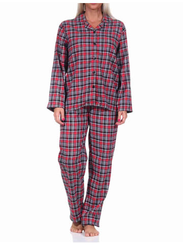 NORMANN langarm Flanell Schlafanzug Pyjama Set kariert - 70881 in rot