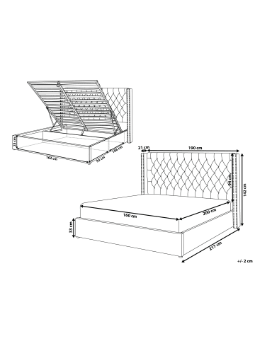 Beliani Doppelbett LUBBON in Grau - (W) 190 x (H) 144 x (L) 217 cm