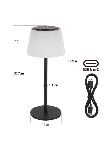 ZMH Tischleuchte LED kabllos Akku 3600mhA Touch Dimmbar in schwarz IP44 Modern