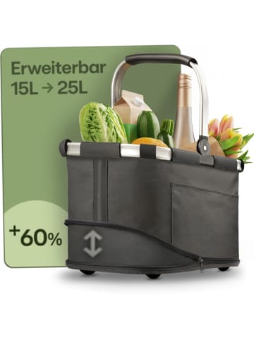 Praknu Einkaufskorb Faltbar – 2 in 1 Erweiterbar 15L auf 25L Waschbarer Bezug