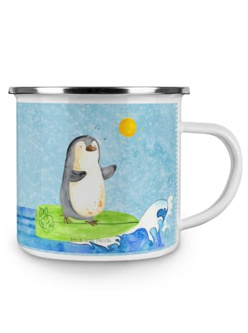 Mr. & Mrs. Panda emaillebecher Pinguin Surfer ohne Spruch in Eisblau