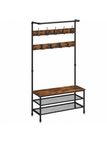 VASAGLE Garderobenständer Dalson in Vintagebraun, Schwarz - (B)32 x (H)177 x (T)100 cm