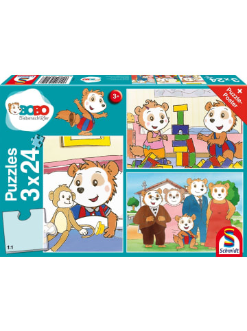 Schmidt Spiele Freunde und Familie, 3x24 Teile | Kinderpuzzle Bobo Siebenschläfer 3x24 Teile