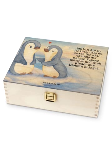 Mr. & Mrs. Panda Teebox Holz Pinguine trösten Design mit Spruch in Weiß