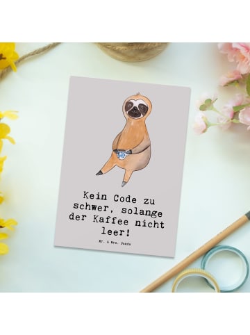 Mr. & Mrs. Panda Bildkarte Code und Kaffee mit Spruch in Grau Pastell