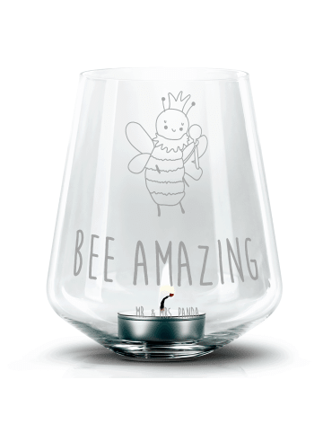 Mr. & Mrs. Panda Glas Windlicht Biene König mit Spruch in Transparent