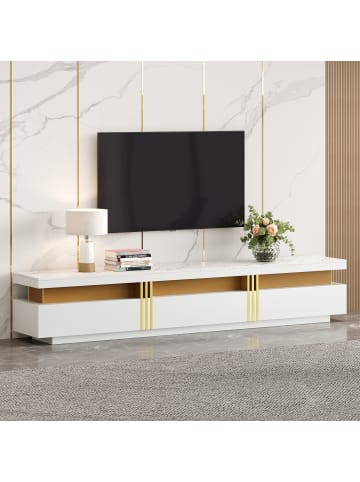 ABRIHOME Weißer TV-Schrank in Marmor-Optik, 200cm Für Fernseher bis 90 Zoll