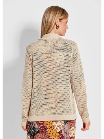 GOLDNER Braune Cardigan mit Ajourmuster in beige