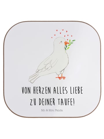 Mr. & Mrs. Panda Tassenuntersetzer Taube Taufe mit Spruch in Weiß