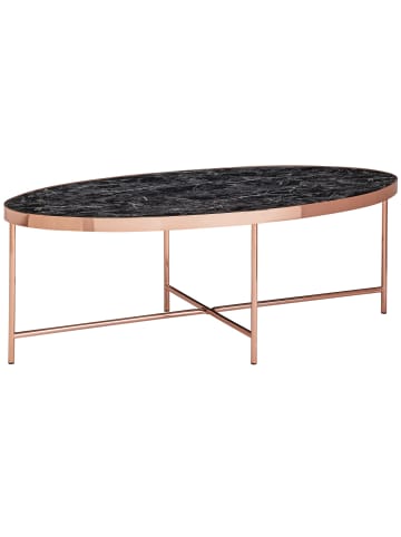 KADIMA DESIGN Luxuriöser Schwarzer Marmor-Ovalcouchtisch, Kupferbeine, 110x56 cm, modern