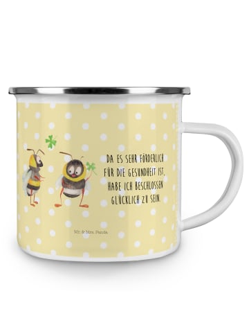 Mr. & Mrs. Panda Emaille Becher Hummeln Kleeblatt mit Spruch in Gelb Pastell