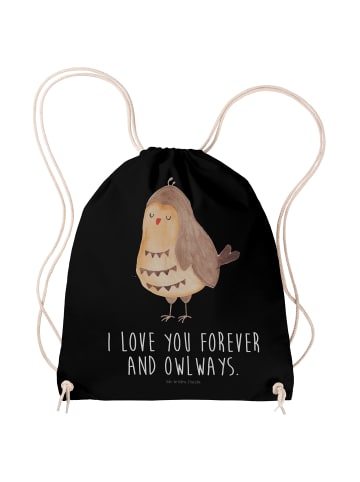Mr. & Mrs. Panda Gymnastiktasche Eule Zufrieden mit Spruch in Schwarz