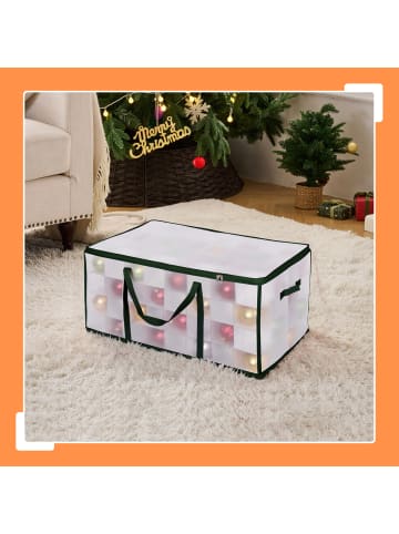 relaxdays Weihnachtskugel-Aufbewahrungsbox in Transparent/ Grün - (B)73 x (H)37 x (T)36 cm