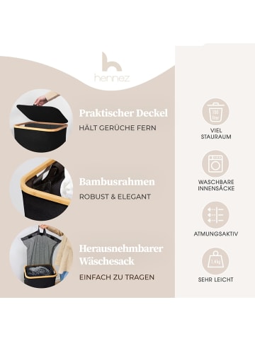 HENNEZ Wäschekorb Adrian 140l schwarz mit 2 Wäschesäcken Schwarz