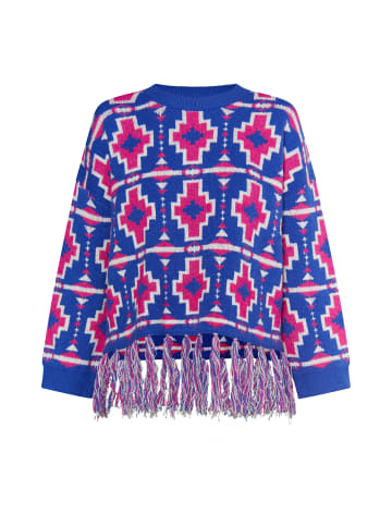 IZIA Damen Pullover in Blau Pink Weiss