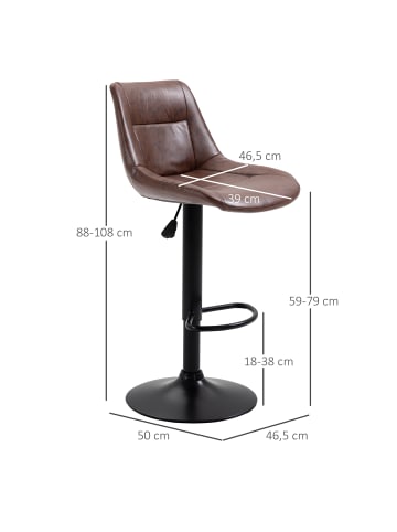 HOMCOM Barhocker-46,5L x 50B x 88-108H cm-Braun