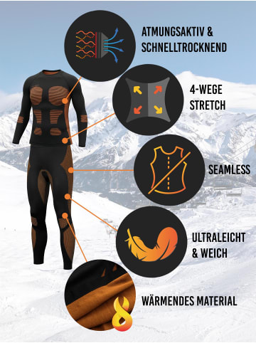 normani Herren Sport-Funktionsunterwäsche Set Hemd + Hose in Orange