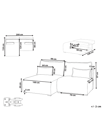 Beliani Modulsofa NERBO in Grau/Braun - (W) 200 x (H) 97 x (L) 154 cm
