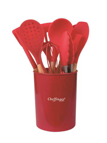 Cheffinger 12-tlg Küchenhelfer-Set mit Holzgriffen in Rot