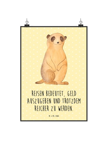 Mr. & Mrs. Panda Poster Erdmännchen mit Spruch in Gelb Pastell