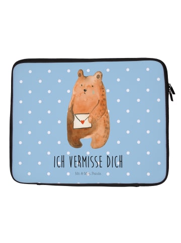 Mr. & Mrs. Panda Laptop Tasche Bär Vermissen mit Spruch in Blau Pastell