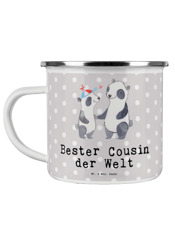 Mr. & Mrs. Panda Camping Emaille Tasse Panda Bester Cousin der W... in Grau Pastell