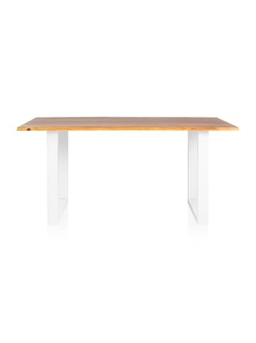 SalesFever Esstisch 120x80 cm aus Massivholz Akazie mit lackiertem Kufengestell in Weiß
