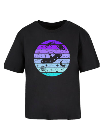 F4NT4STIC Everyday Tee Retro Alien Weltraum Sonnenuntergang in schwarz