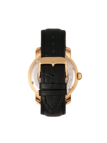Reign Kahn Automatikuhr mit Skelett-Lederarmband in Rose Gold/Black