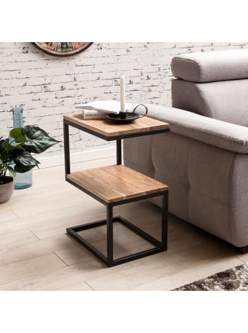 KADIMA DESIGN Beistelltisch aus Massivholz INDI, S-Design, Schwarz, 2 Ablageflächen in Beige