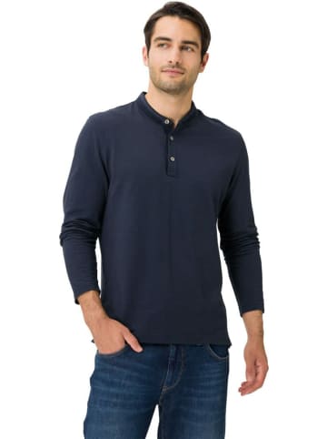 BRAX Knopfleisten Langarmshirt für Herren in marineblau