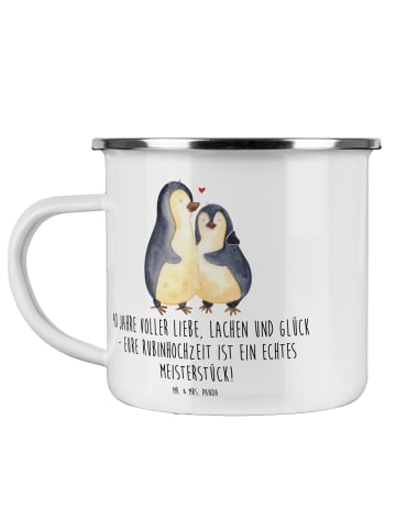 Mr. & Mrs. Panda Camping Emaille Tasse 40. Hochzeitstag Rubinhoc... in Weiß