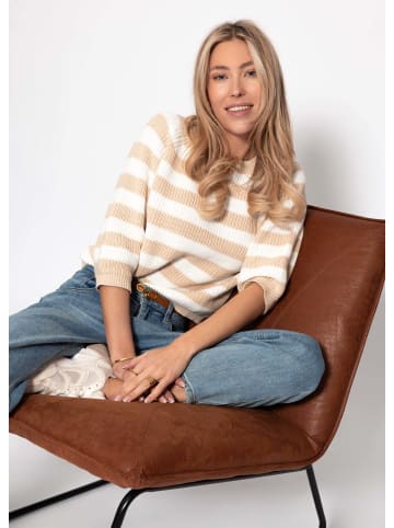 SASSYCLASSY Baumwoll-Pullover mit 3/4-Ärmeln und Streifen in Beige
