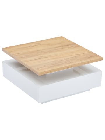 ABRIHOME Multifunktionaler 360° schwenkbarer Couchtisch mit Stauraum in Weiß