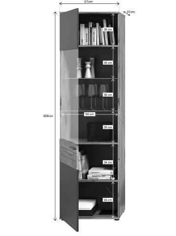 xonox.home Wohnkombination  (B/H/T: 338x200x47 cm) in Nox Oak Nachbildung und Basalt grau